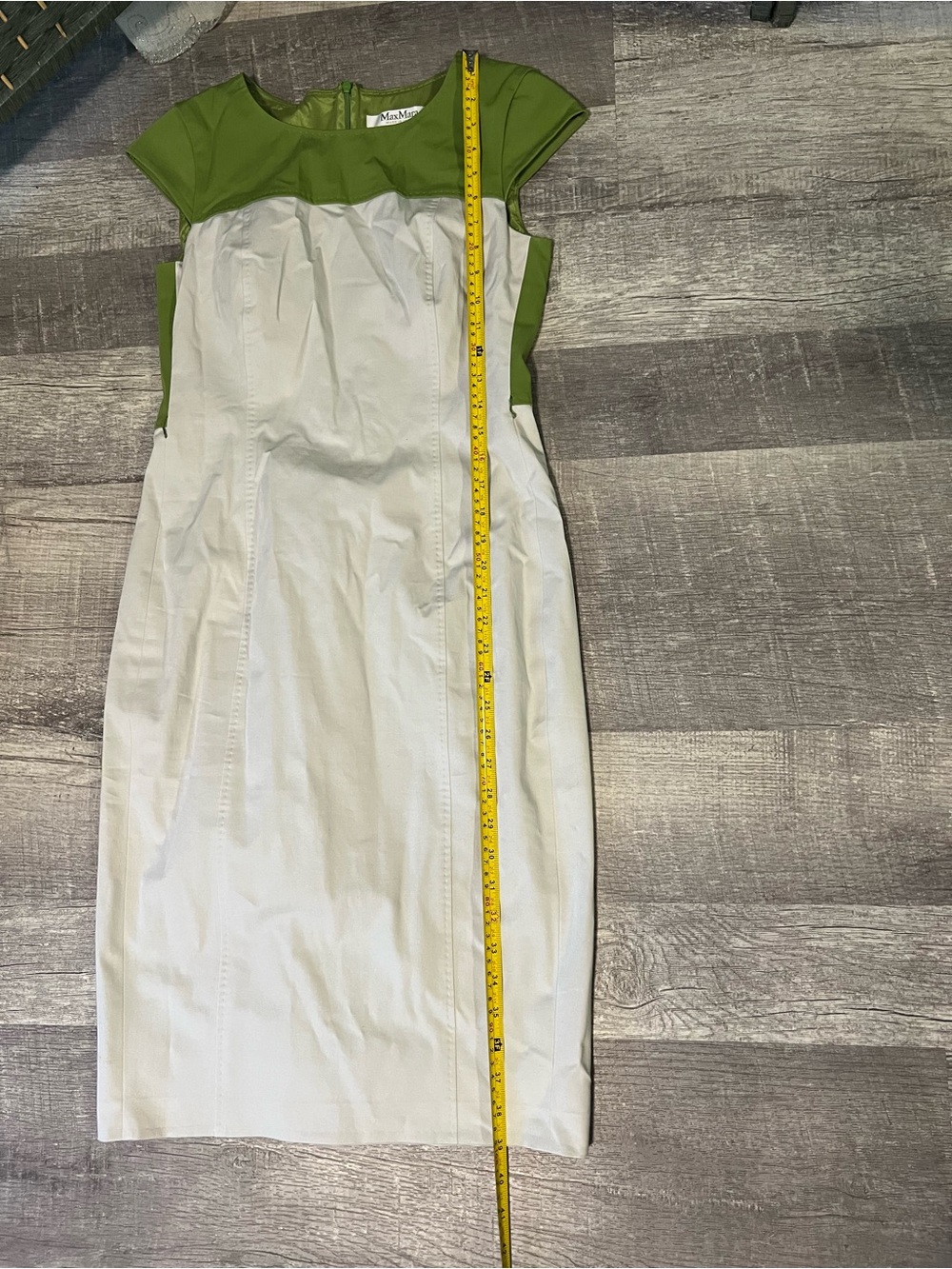 MaxMara White Midi Sheath Dress with Lime Yoke - Picture 5 of 6